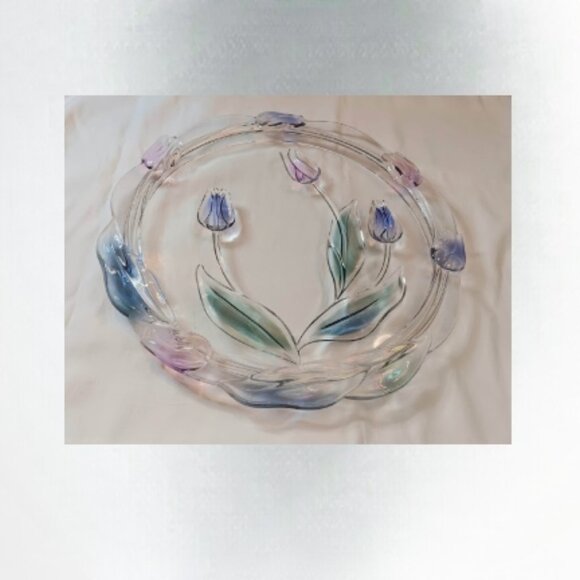 Mikasa Spring glass 14.5 in round raised floral cake platter - Picture 2 of 4